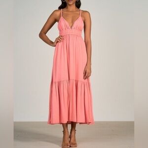 < NWT Elan Coral Pink Cut Out Tiered Dress >